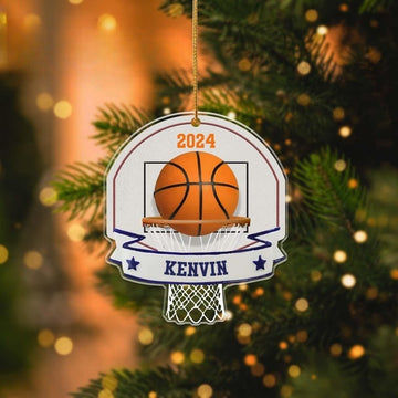 Personalized Basketball Acrylic Christmas Ornament, Basketball Hoop Xmas 2D Flat Ornament, Custom Sport Keepsake, Gift For Basketball Lover