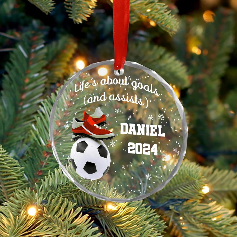 Custom Soccer Glass Ornament, Personalized Soccer Player Christmas Ornament, Custom for Soccer Fans, Unique Soccer-Themed Keepsake