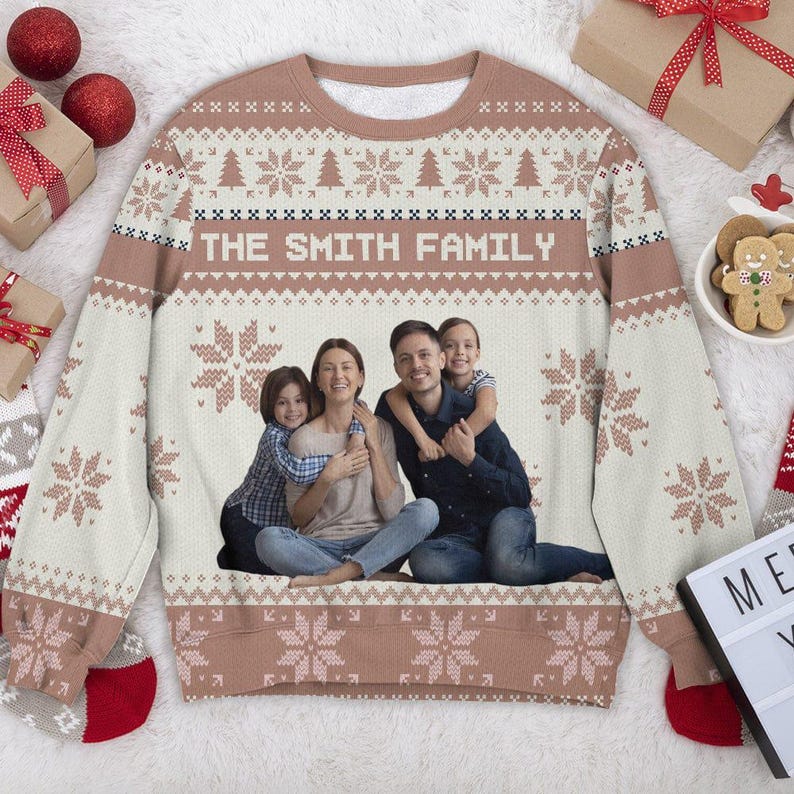 Custom Photo Xmas, Personalized Family Photo Ugly Sweater, Novelty Party Ugly Sweater, Grandma Christmas Gifts, Year End Party Ugly Sweater