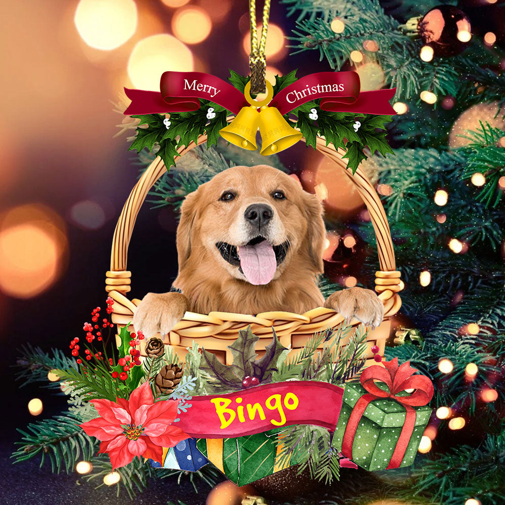 Merry Christmas Cute Pet Photo - Custom Photo And Name, Personalized Acrylic Ornament - Gift For Pet Lover