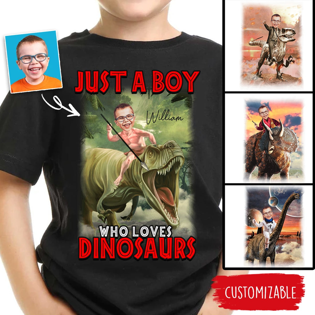 Ride on a Dinosaur Custom Photo Personalized Standard Youth T-Shirt