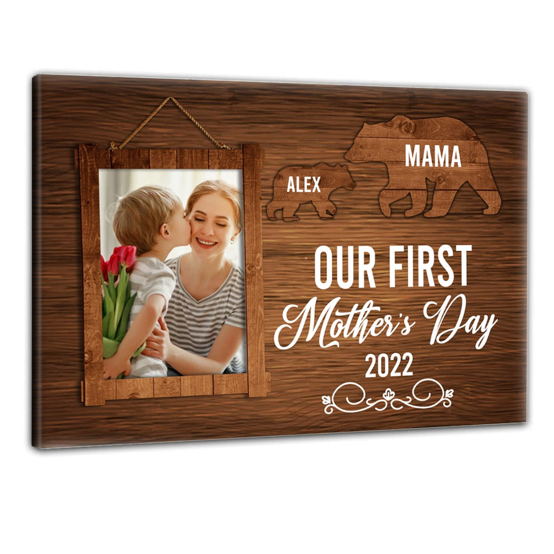 Mama Bear Our First Mother's Day - Personalized Photo Canvas - Gift For Mom