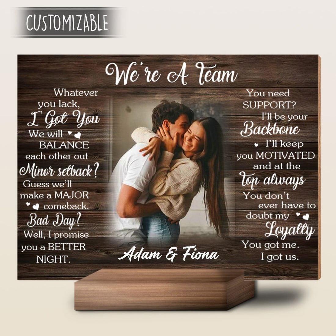 We're a Team Custom Photo Wood Photo Print Stand Gift For Couple