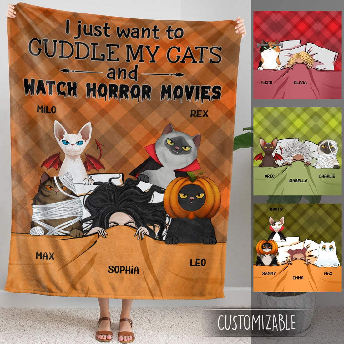 I Just Want To Cuddle My Cats And Watch Horror Movies Personalized Blanket Gift For Cat Lovers