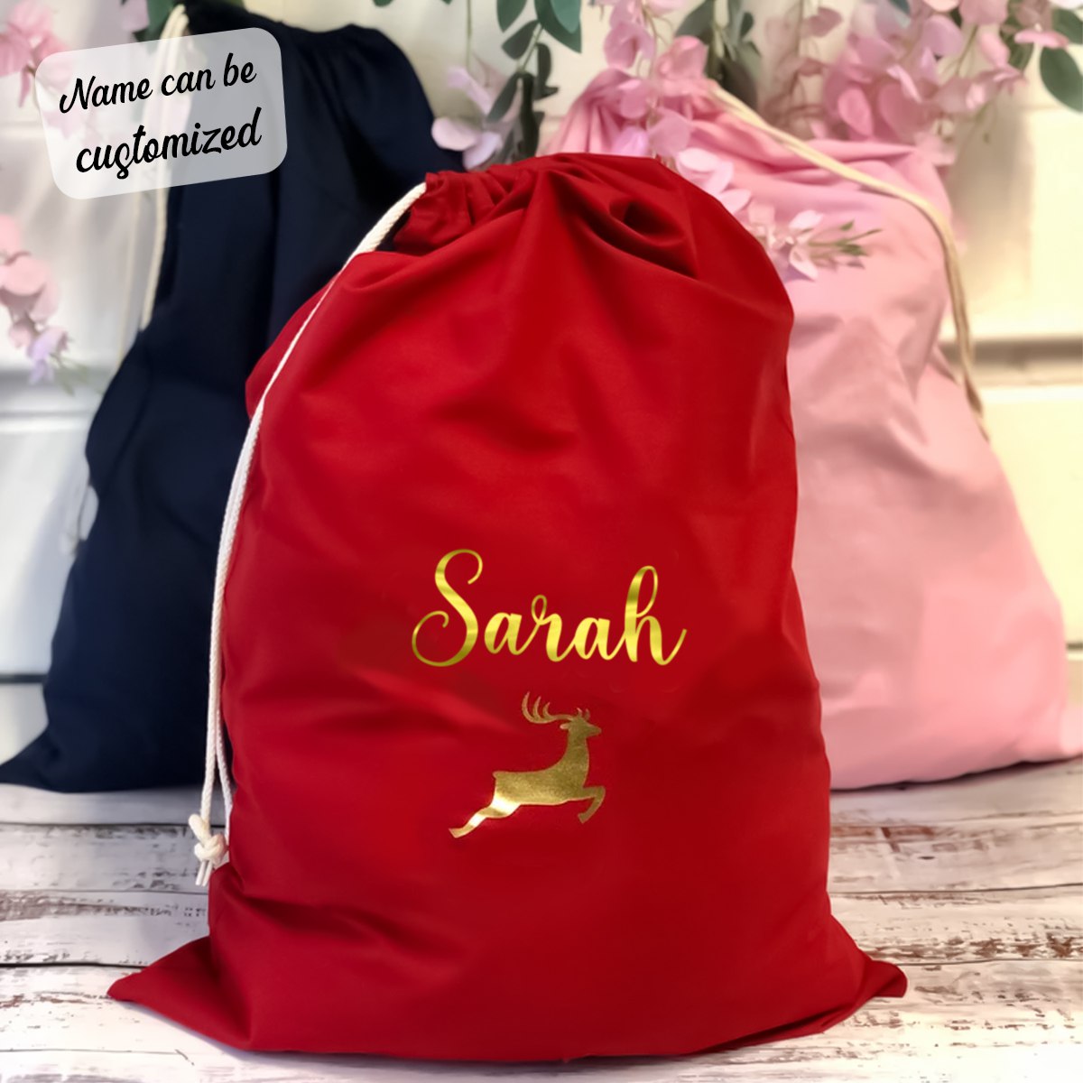 Custom Name Personalised Santa Sack Christmas Eve Gift Bag