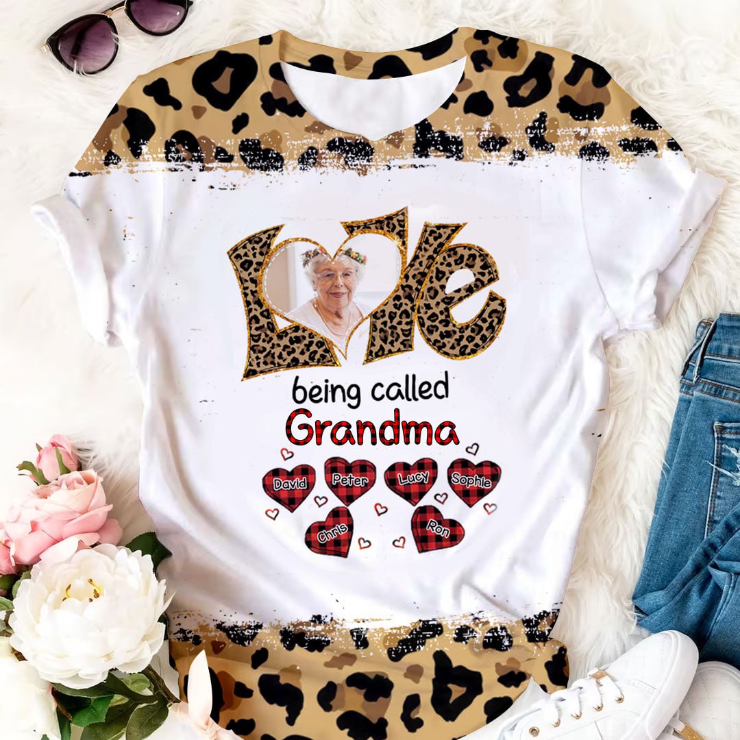 Colorful Leopard Grandma Sweet Plaid Heart Kids - Personalized 3D Shirt - Gift For Grandma, Mother's Day, Birthday Gift