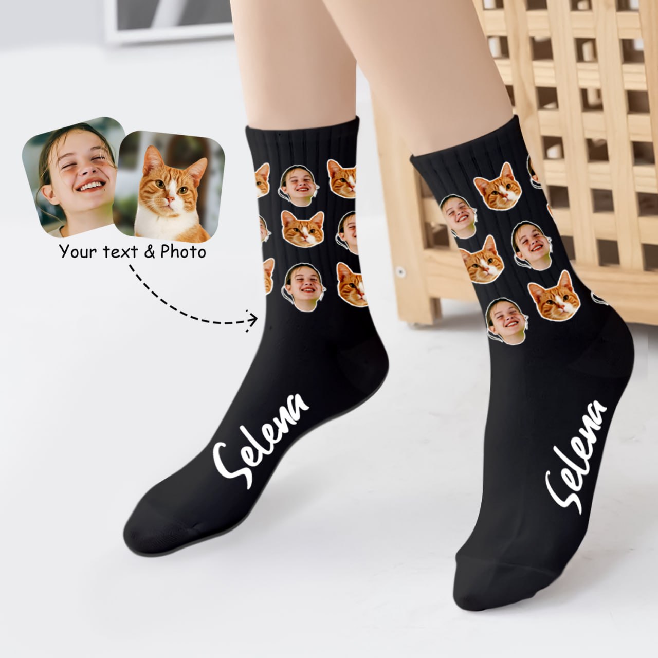 Custom Face Socks from Photo - Personalized Cat Dog Socks with Face - Funny Mens Picture Socks - Put Any Cute Face on Groom Socks