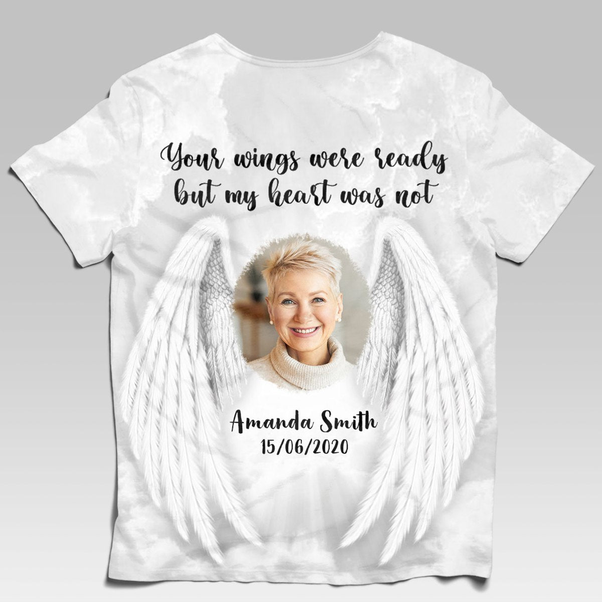 White Angel Wings Personalized Photo 3D All Over Print Shirt Memorial