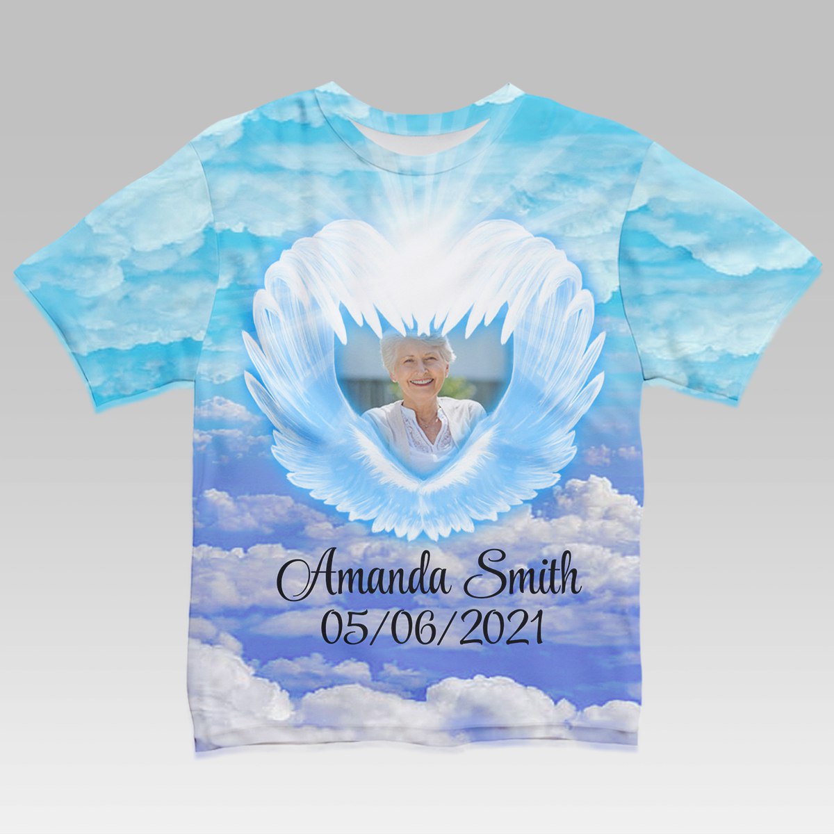 Memorial Cloud Wings Personalized Photo 3D All Over Print Shirt Memorial