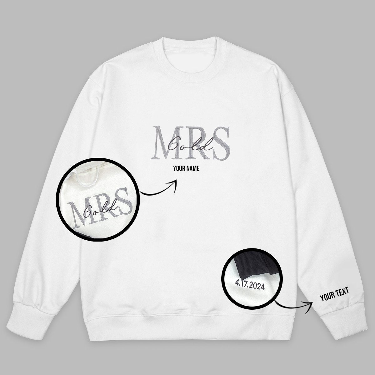 Mrs And Mr Embroidered Sweatshirt, Date On Sleeve