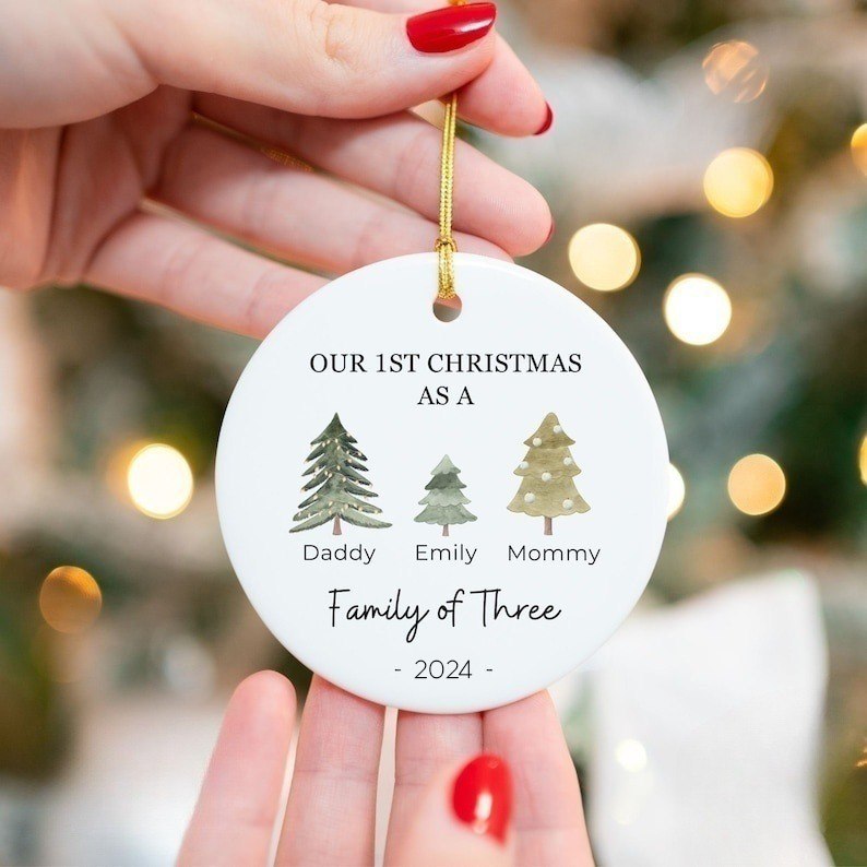 Family of Four ,Three Ornament, Family of 4 Ornament Personalized, Family of Four Christmas Ornament, Personalized Baby's First Christmas Ornament