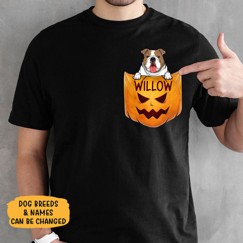 Pocket Custom T Shirts, Halloween Pumpkin, Personalized Gifts for Dog Lovers