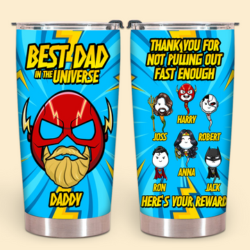 Personalized Tumbler For Dad - Superhero Best Dad In The Universe - Unique Personalized Gifts For Father's Day Birthday Anniversary