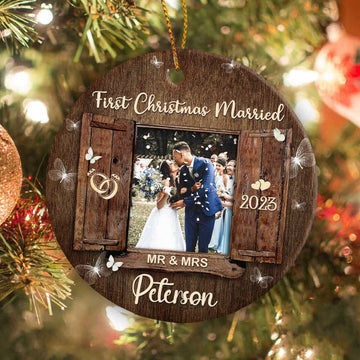 First Christmas Married Christmas Ornament, Mr and Mrs Newlywed Photo Ornament, Personalized Christmas Gift